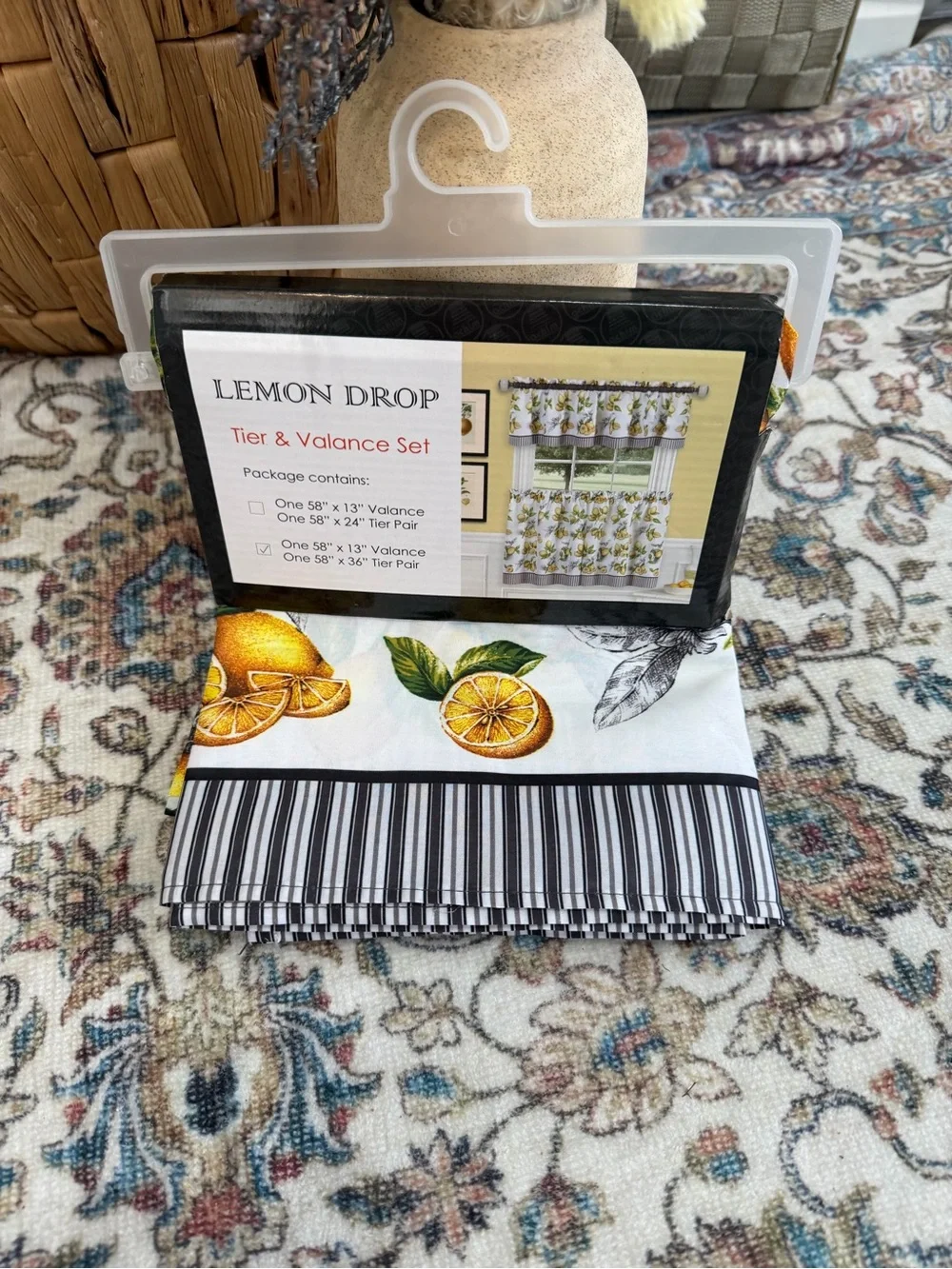 New Lemon Drop Tier & Valance Window Curtain Set -58x13 Valance 58x36 Tier Pair
